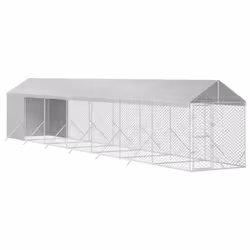 vidaXL Outdoor Dog Kennel Dog House with Roof Dog Cage Silver Galvanised Steel - 2 x 14 x 2.5 m - Additional view 2
