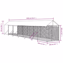 vidaXL Outdoor Dog Kennel Dog House with Roof Dog Cage Silver Galvanised Steel - 2 x 14 x 2.5 m - Additional view 3