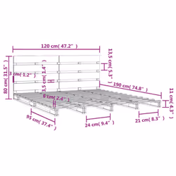 vidaXL Bed Frame Bedstead Wooden Bed Base Mattress Foundation Solid Wood Pine - 120 x 190 cm