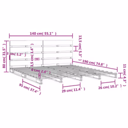 vidaXL Bed Frame Bedstead Wooden Bed Base Mattress Foundation Solid Wood Pine - 140 x 190 cm - Additional view 3