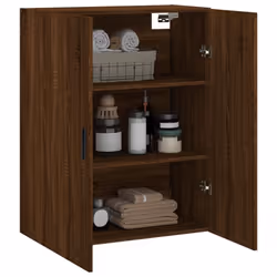 vidaXL Wall Mounted Cabinet Display Cabinet High Gloss White Engineered Wood - brown oak - Additional view 4