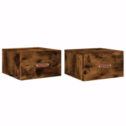 vidaXL Wall-mounted Bedside Cabinets Side Cabinet Bedside Table Nightstand - smoked oak, 2 pcs