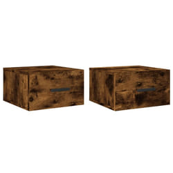 vidaXL Wall-mounted Bedside Cabinets Floating Cabinet Nightstand 2 pcs White - smoked oak, 2 pcs