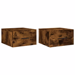 vidaXL Wall-mounted Bedside Cabinet Floating Storage Cabinet Nightstand White - smoked oak, 2 pcs