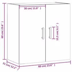 vidaXL Wall Cabinet Storage Cabinet Display Cabinet White Engineered Wood - smoked oak - Additional view 3