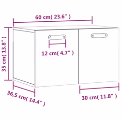 vidaXL Wall Cabinet Storage Cabinet Display Cabinet White Engineered Wood - concrete grey, 60 x 36.5 x 35 cm