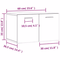 vidaXL Wall Cabinet Storage Cabinet Display Cabinet White Engineered Wood - concrete grey, 60 x 36.5 x 35 cm - Additional view 3