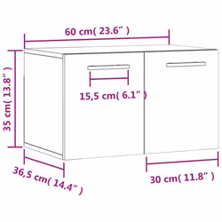 vidaXL Wall Cabinet Wall Storage Display Cabinet Grey Sonoma Engineered Wood - brown oak, 60 x 36.5 x 35 cm - Additional view 3