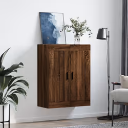 vidaXL Wall Mounted Cabinet Display Cabinet High Gloss White Engineered Wood - brown oak