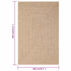 vidaXL Rug Floor Carpet for Indoor and Outdoor Door Mat Kitchen Rug Jute Look - 200 x 290 cm, square
