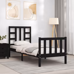 vidaXL Bed Frame Platform Bed with Headboard Black Small Double Solid Wood - black, 75 x 190 cm - Additional view 2