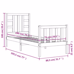 vidaXL Bed Frame Platform Bed with Headboard Black Small Double Solid Wood - black, 75 x 190 cm - Additional view 3