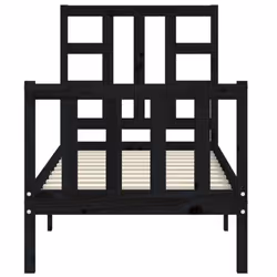 vidaXL Bed Frame Platform Bed with Headboard Black Small Double Solid Wood - black, 75 x 190 cm - Additional view 5