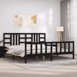 vidaXL Bed Frame Platform Bed with Headboard Black Small Double Solid Wood - black, 200 x 200 cm - Additional view 2