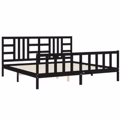 vidaXL Bed Frame Platform Bed with Headboard Black Small Double Solid Wood - black, 200 x 200 cm - Additional view 4