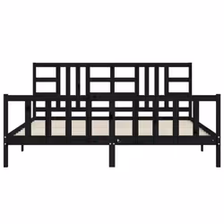 vidaXL Bed Frame Platform Bed with Headboard Black Small Double Solid Wood - black, 200 x 200 cm - Additional view 5