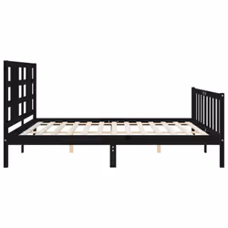 vidaXL Bed Frame Platform Bed with Headboard Black Small Double Solid Wood - black, 200 x 200 cm - Additional view 6
