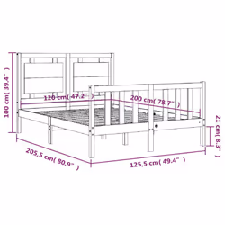 vidaXL Bed Frame Bed Base Platform Bed with Headboard King Size Solid Wood - brown, 120 x 200 cm