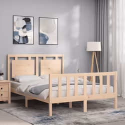vidaXL Bed Frame Bed Base Platform Bed with Headboard King Size Solid Wood - brown, 140 x 200 cm
