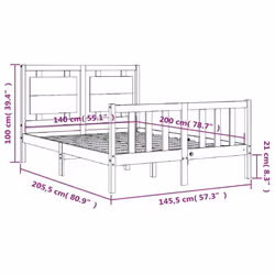 vidaXL Bed Frame Bed Base Platform Bed with Headboard King Size Solid Wood - brown, 140 x 200 cm