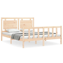 vidaXL Bed Frame Bed Base Platform Bed with Headboard King Size Solid Wood - brown, 150 x 200 cm