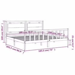 vidaXL Bed Frame Platform Bed with Headboard White Small Single Solid Wood - natural, 180 x 200 cm - Additional view 3