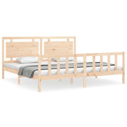 vidaXL Bed Frame Bed Base Platform Bed with Headboard King Size Solid Wood - brown, 200 x 200 cm