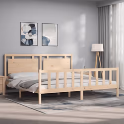 vidaXL Bed Frame Bed Base Platform Bed with Headboard King Size Solid Wood - brown, 200 x 200 cm