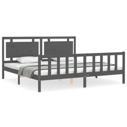 vidaXL Bed Frame Bed Base Platform Bed with Headboard King Size Solid Wood - grey, 200 x 200 cm