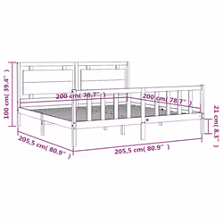 vidaXL Bed Frame Bed Base Platform Bed with Headboard King Size Solid Wood - grey, 200 x 200 cm - Additional view 3