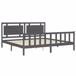vidaXL Bed Frame Bed Base Platform Bed with Headboard King Size Solid Wood - grey, 200 x 200 cm - Additional view 4