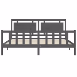 vidaXL Bed Frame Bed Base Platform Bed with Headboard King Size Solid Wood - grey, 200 x 200 cm - Additional view 5