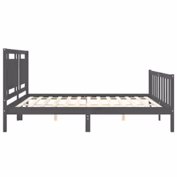 vidaXL Bed Frame Bed Base Platform Bed with Headboard King Size Solid Wood - grey, 200 x 200 cm - Additional view 6