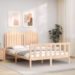 vidaXL Bed Frame Bed Base Platform Bed with Headboard Small Single Solid Wood - natural, 140 x 200 cm