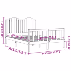 vidaXL Bed Frame Bed Base Platform Bed with Headboard Small Single Solid Wood - natural, 140 x 200 cm