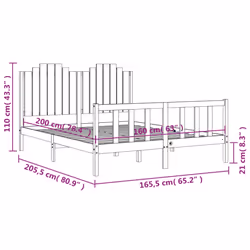 vidaXL Bed Frame Bed Base Platform Bed with Headboard Small Single Solid Wood - natural, 160 x 200 cm - Additional view 3
