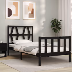 vidaXL Bed Frame Platform Bed with Headboard Black Small Single Solid Wood - black, 75 x 190 cm - Additional view 2