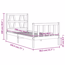 vidaXL Bed Frame Platform Bed with Headboard Black Small Single Solid Wood - black, 75 x 190 cm - Additional view 3