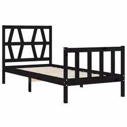 vidaXL Bed Frame Platform Bed with Headboard Black Small Single Solid Wood - black, 75 x 190 cm - Additional view 4