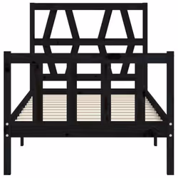 vidaXL Bed Frame Platform Bed with Headboard Black Small Single Solid Wood - black, 75 x 190 cm - Additional view 5