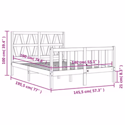 vidaXL Bed Frame Platform Bed with Headboard Black Small Single Solid Wood - brown, 140 x 190 cm