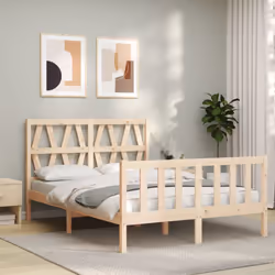 vidaXL Bed Frame Platform Bed with Headboard Black Small Single Solid Wood - brown, 140 x 200 cm - Additional view 2