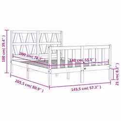 vidaXL Bed Frame Platform Bed with Headboard Black Small Single Solid Wood - brown, 140 x 200 cm - Additional view 3