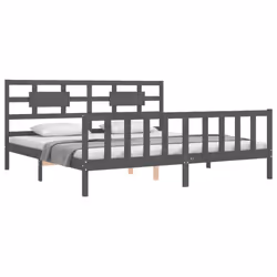 vidaXL Bed Frame Bed Base Platform Bed with Headboard Black Single Solid Wood - grey, 200 x 200 cm - Additional view 2