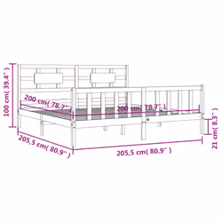 vidaXL Bed Frame Bed Base Platform Bed with Headboard Black Single Solid Wood - grey, 200 x 200 cm - Additional view 3