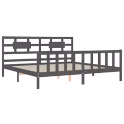 vidaXL Bed Frame Bed Base Platform Bed with Headboard Black Single Solid Wood - grey, 200 x 200 cm - Additional view 4