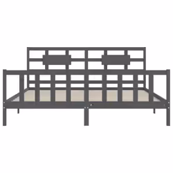 vidaXL Bed Frame Bed Base Platform Bed with Headboard Black Single Solid Wood - grey, 200 x 200 cm - Additional view 5