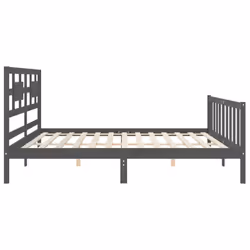 vidaXL Bed Frame Bed Base Platform Bed with Headboard Black Single Solid Wood - grey, 200 x 200 cm - Additional view 6