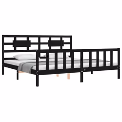 vidaXL Bed Frame Bed Base Platform Bed with Headboard Black Single Solid Wood - black, 200 x 200 cm - Additional view 2