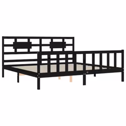 vidaXL Bed Frame Bed Base Platform Bed with Headboard Black Single Solid Wood - black, 200 x 200 cm - Additional view 4